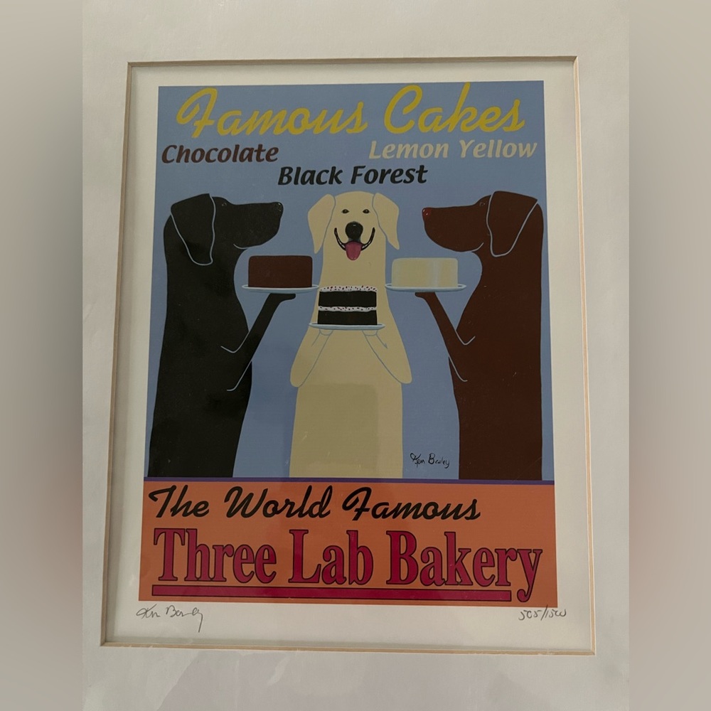 Limited Edition Ken Bailey Signed Print - “Three Lab Bakery”